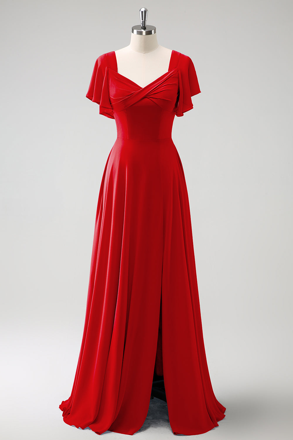 A Line Fuchsia Chiffon Long Bridesmaid Dress with Slit