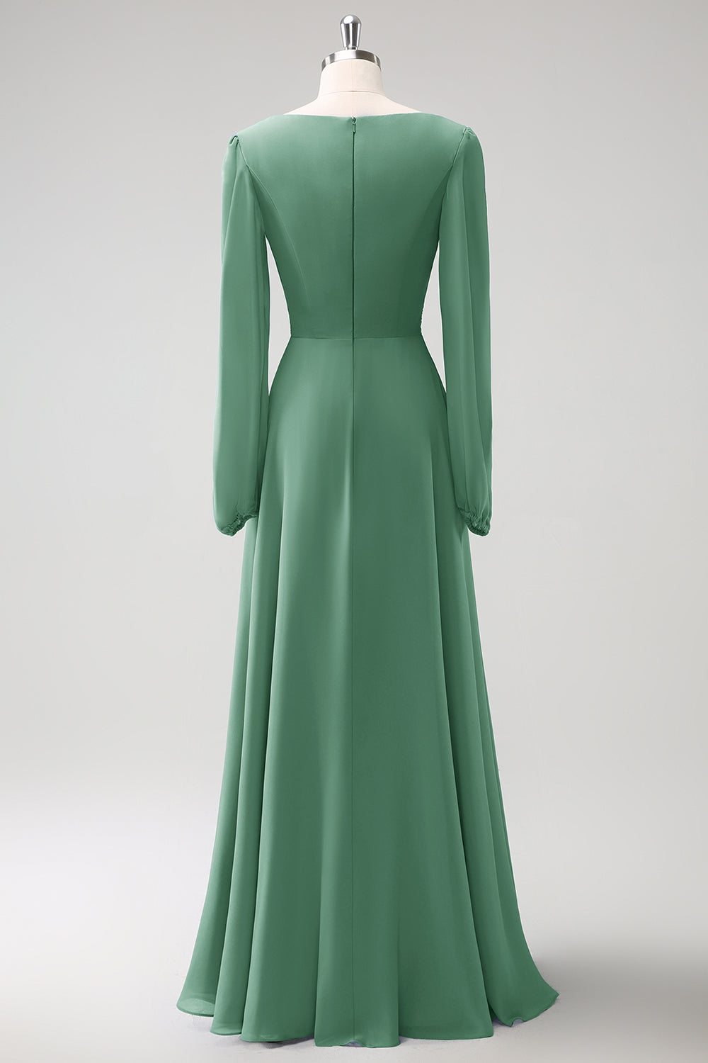 A Line Lilac V-Nack Chiffon Bridesmaid Dress with Long Sleeves
