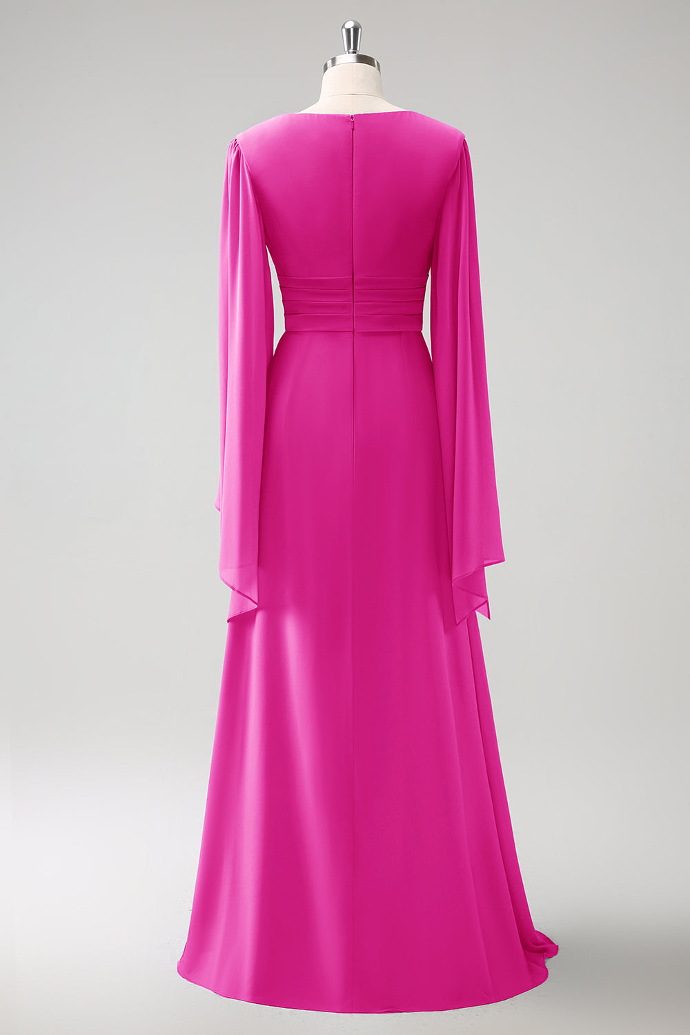 A Line Lilac Long Sleeves Chiffon Bridesmaid Dress with Slit