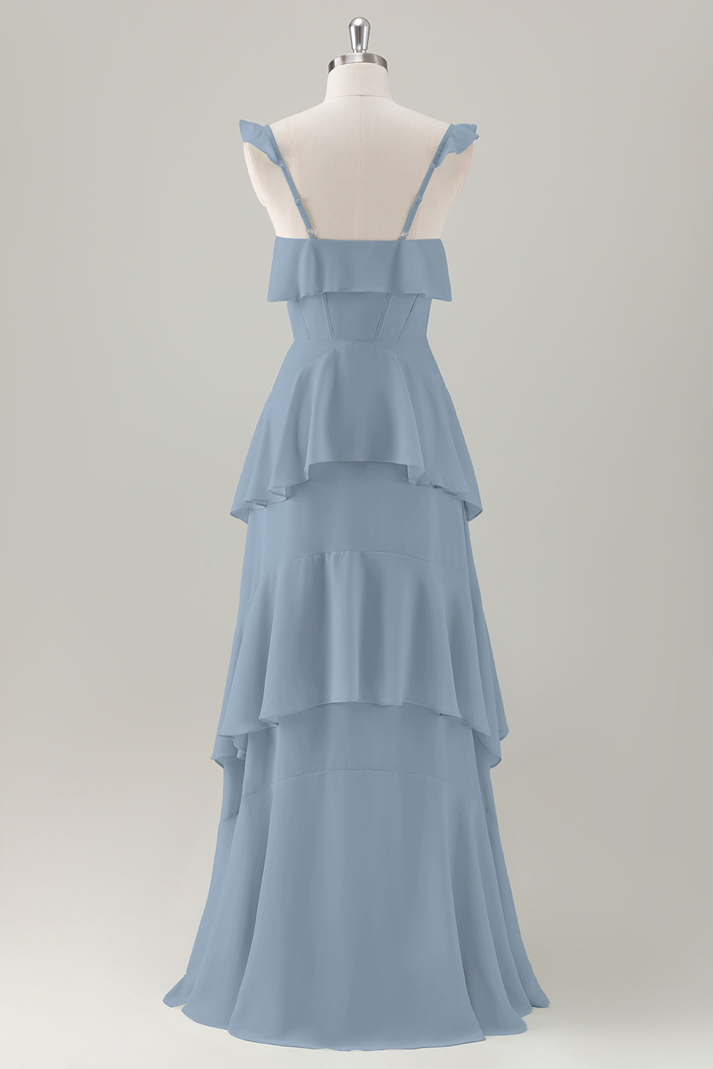 Light Green A-Line Ruffle Tiered Chiffon Corset Long Bridesmaid Dress