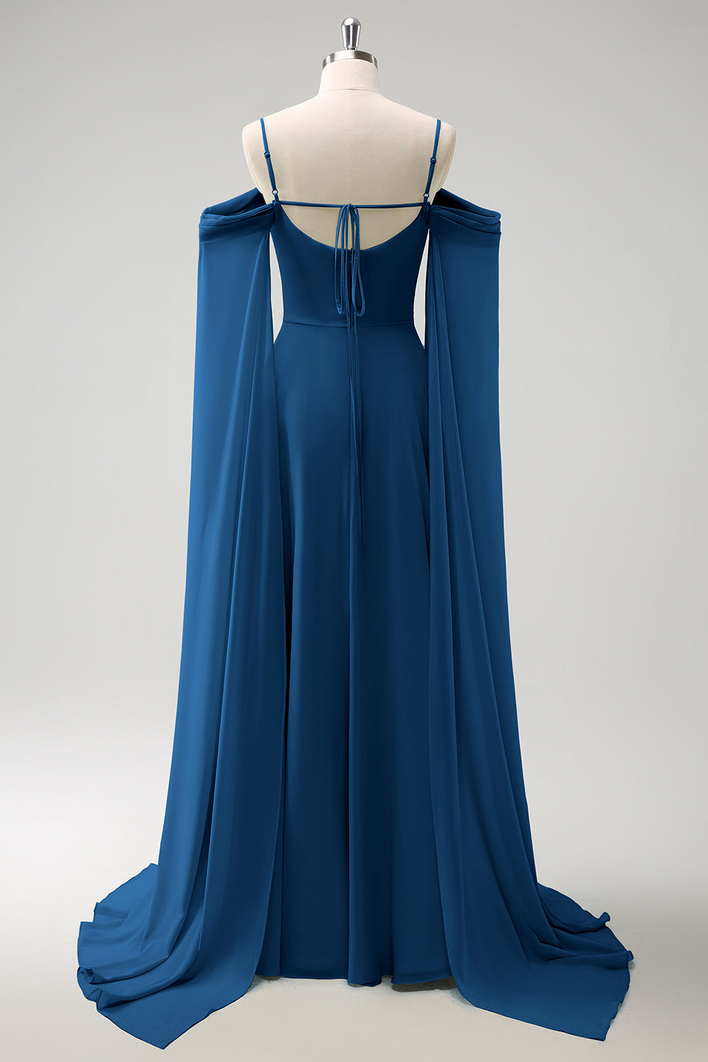 Light Green Cold Shoulder Detachable Sleeves A-Line Chiffon Long Bridesmaid Dress