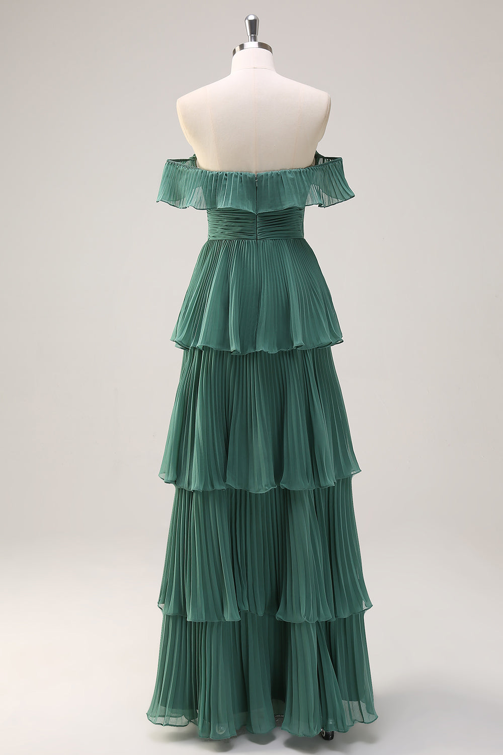 Candy Pink A Line Off the Shoulder Tiered  Pleated Long Bridesmaid Dress with Slit