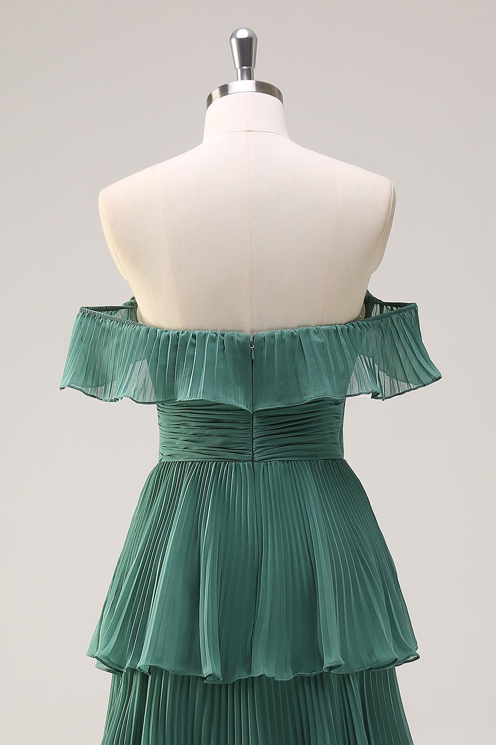 Candy Pink A Line Off the Shoulder Tiered  Pleated Long Bridesmaid Dress with Slit