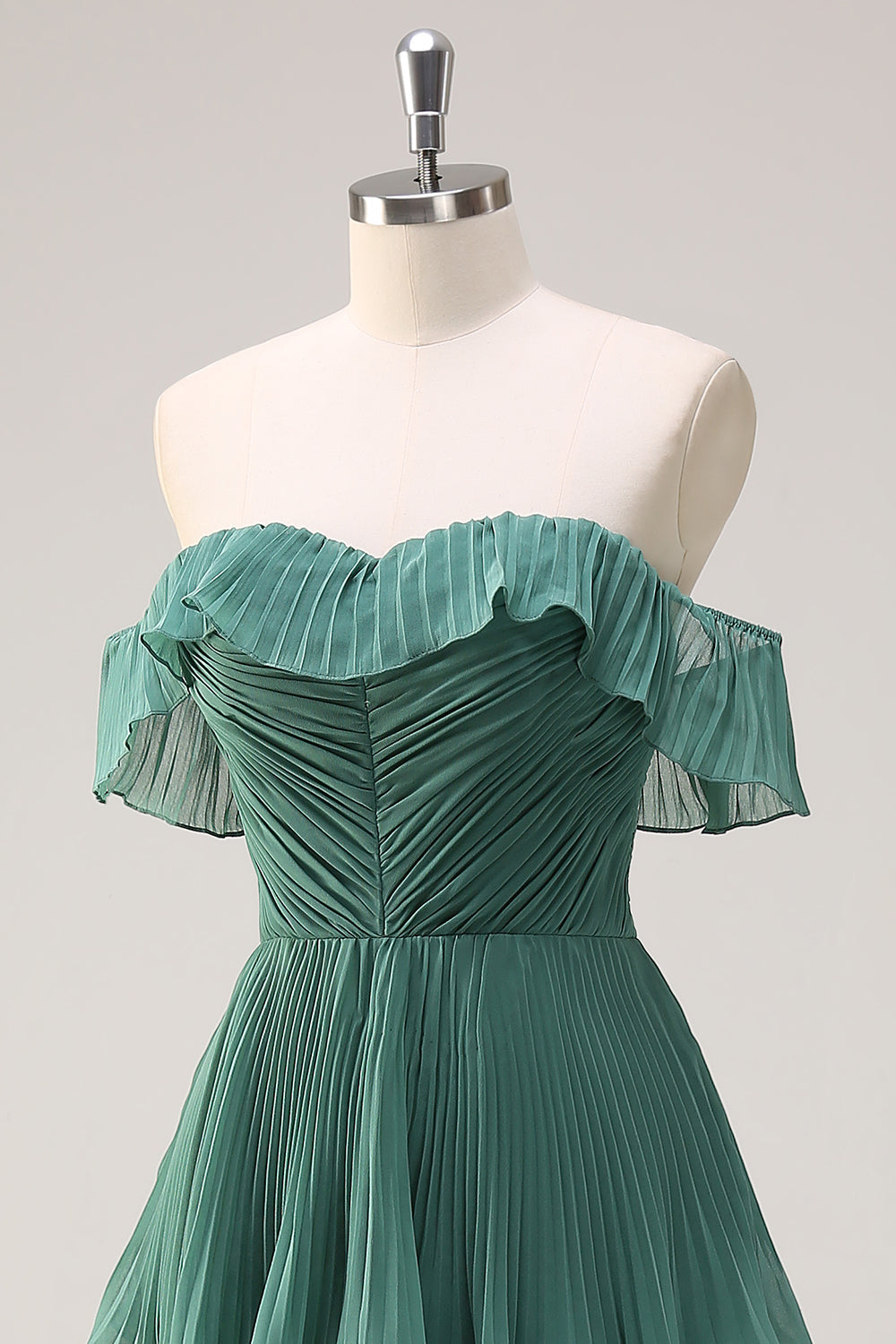 Candy Pink A Line Off the Shoulder Tiered  Pleated Long Bridesmaid Dress with Slit