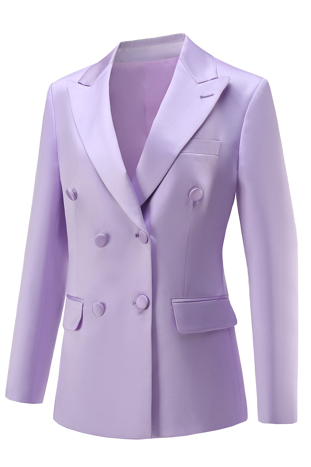 Purple Peak Laple Satin Double Breasted 2 Pieces Women Suits