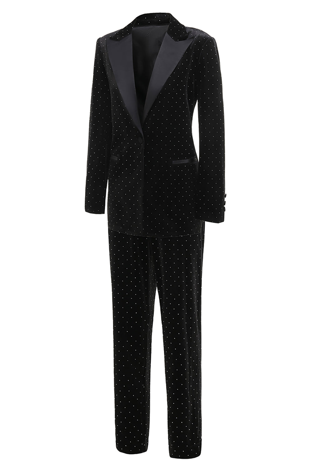 Black Polk Dots Single-breasted Peak Lapel 2 Piece Women's Formal Suit