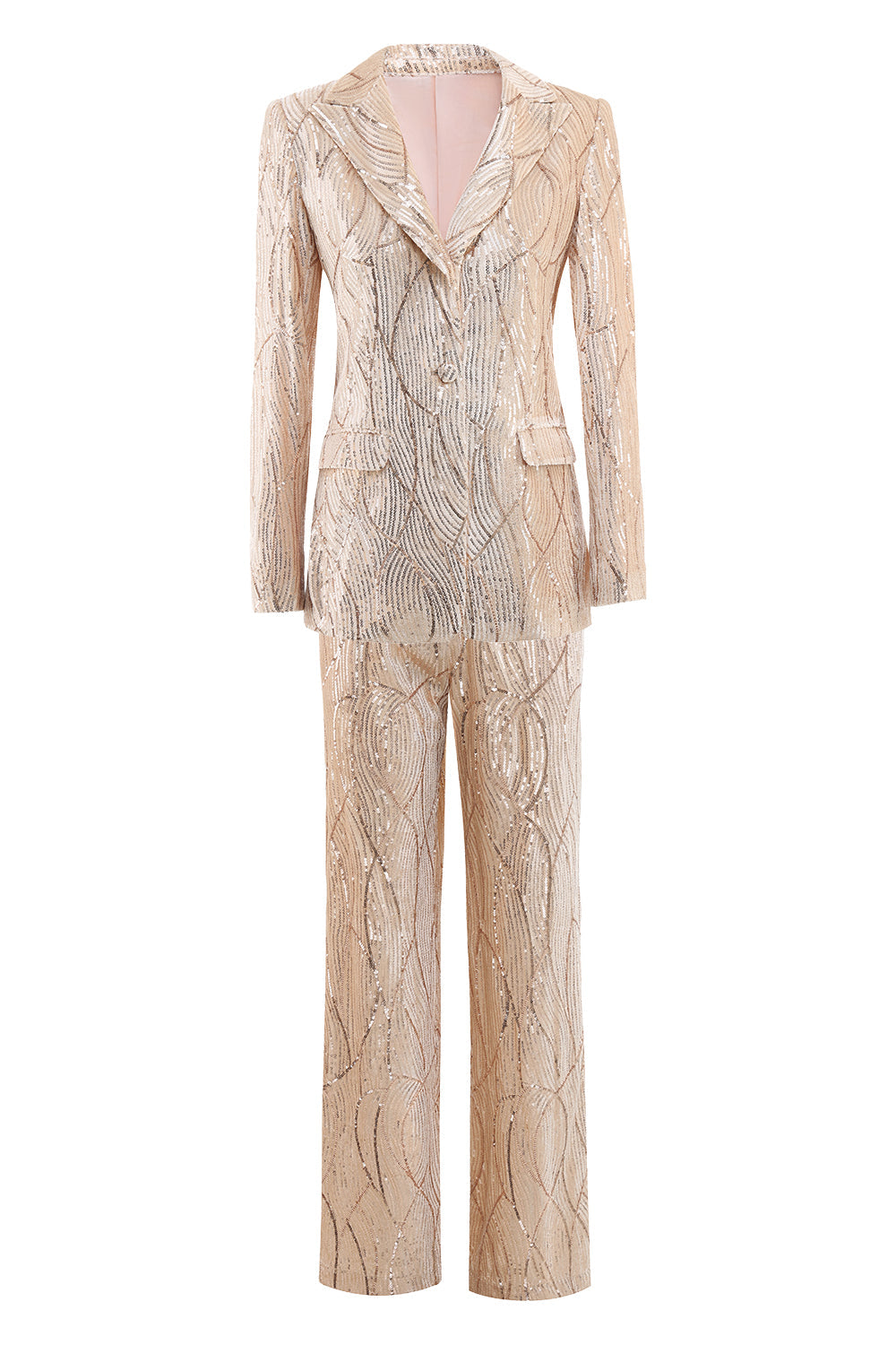 Champagne Peak Lapel Single Breasted Sequin 2 Piece Women's Formal Suits