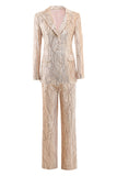 Champagne Peak Lapel Single Breasted Sequin 2 Piece Women's Formal Suits