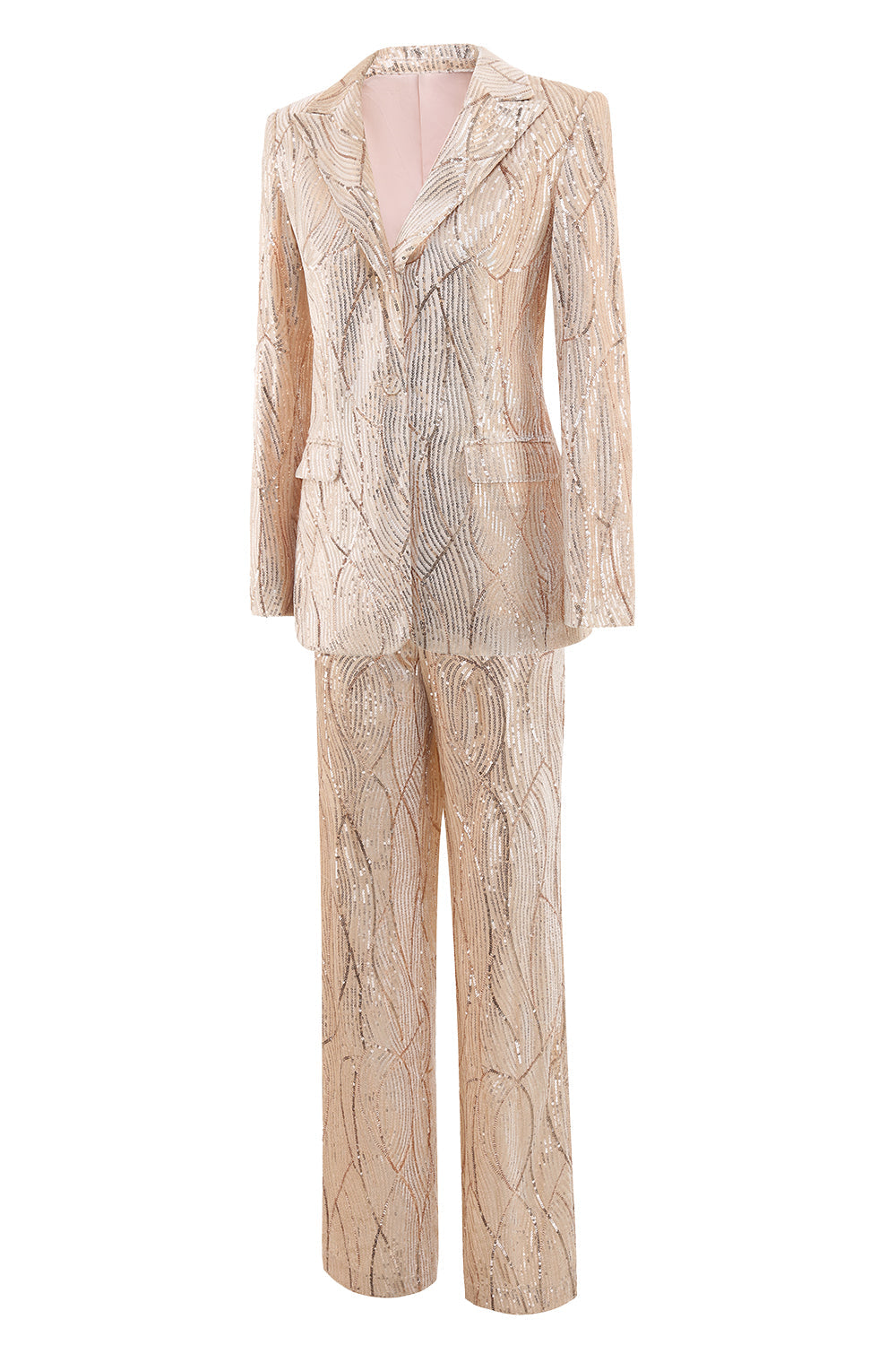 Champagne Peak Lapel Single Breasted Sequin 2 Piece Women's Formal Suits