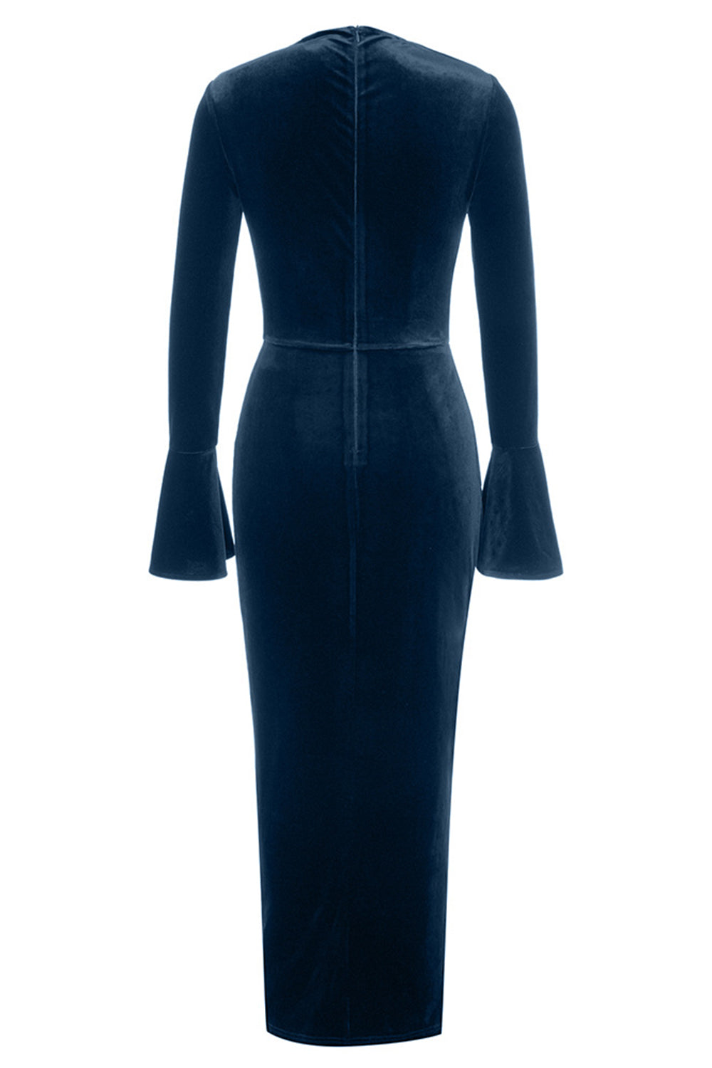 Peacock Blue Mermaid Velvet Long Sleeves Formal Dress with Slit