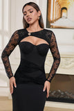 Stylish Black Tulle Sleeves Mermaid Hollow Out Formal Dress