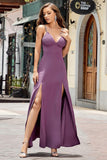 Purple Bodycon Spaghetti Straps Long Formal Dress with Split