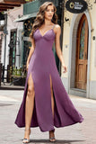Purple Bodycon Spaghetti Straps Long Formal Dress with Split