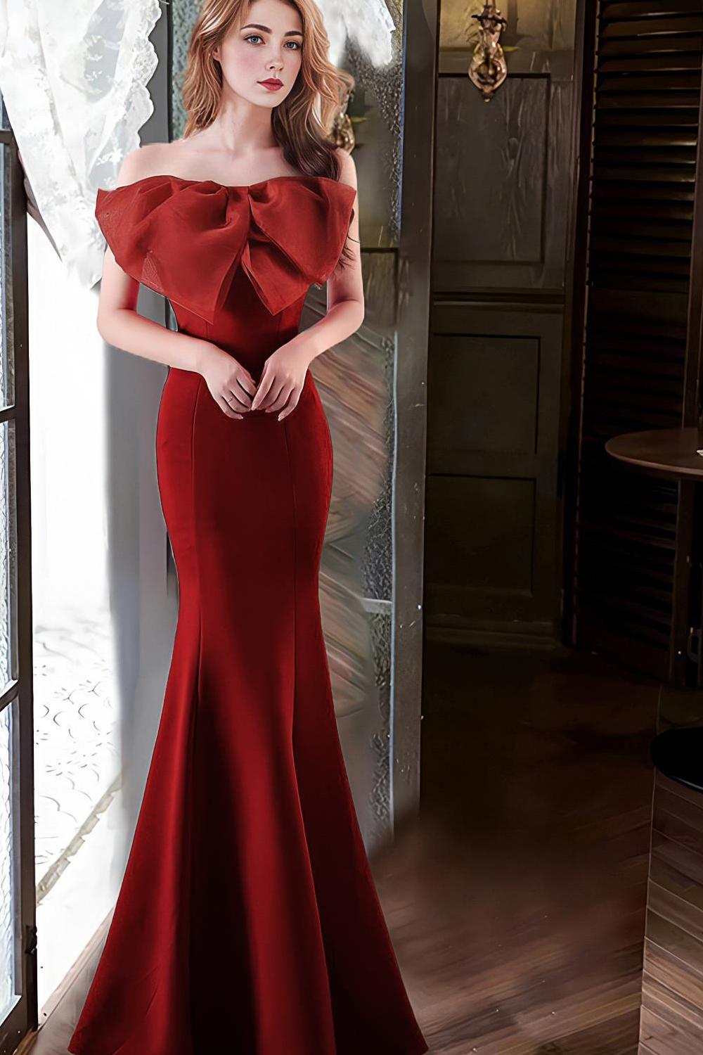 Pink Mermaid Strapless Long Formal Dress with Bow