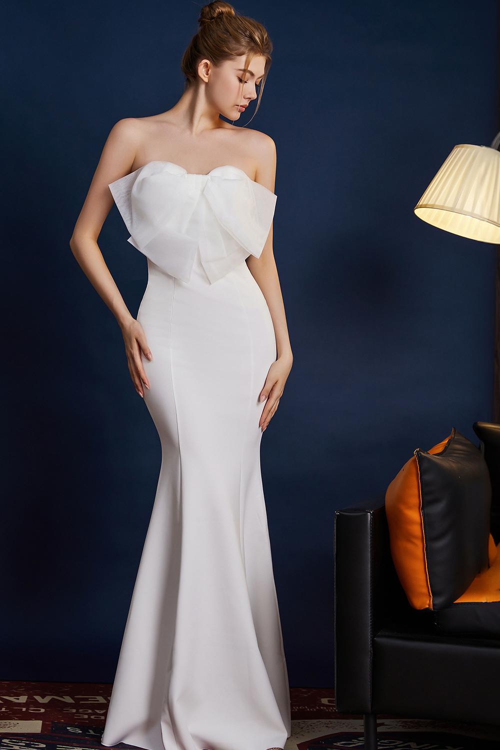 Pink Mermaid Strapless Long Formal Dress with Bow