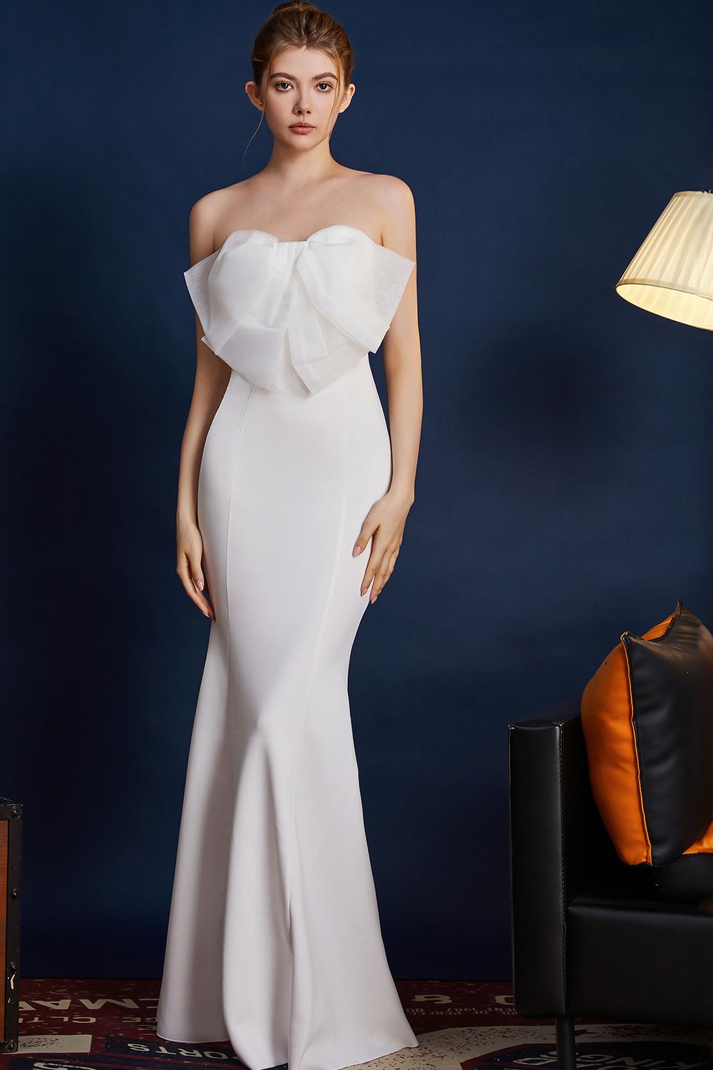 Pink Mermaid Strapless Long Formal Dress with Bow