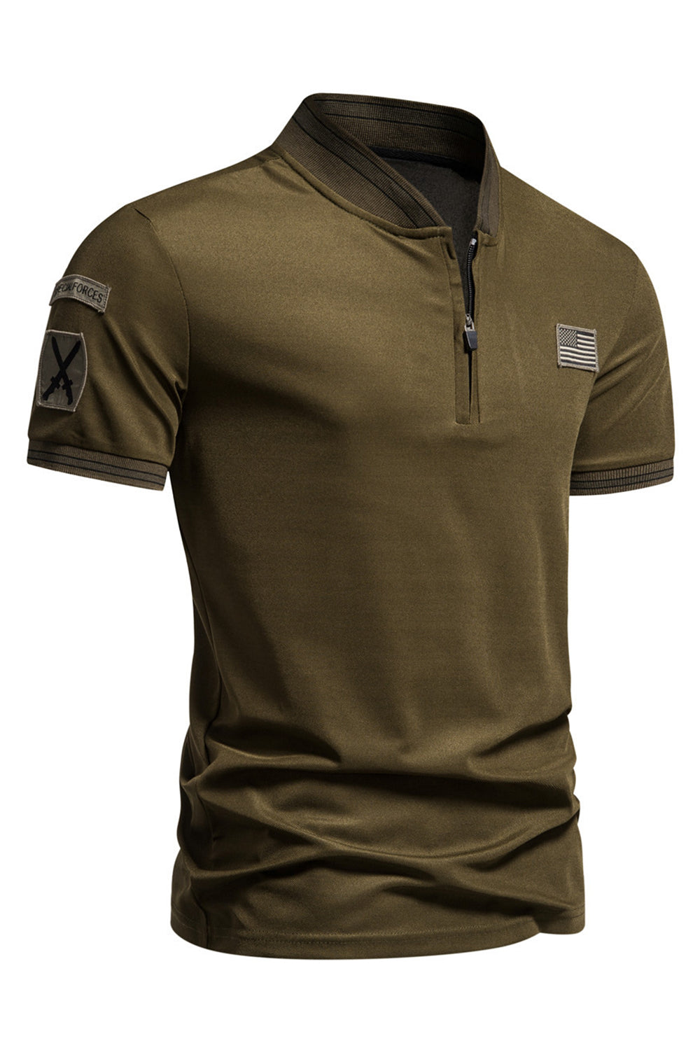 Navy Short Sleeves Zipper Cotton Men's Polo Shirt