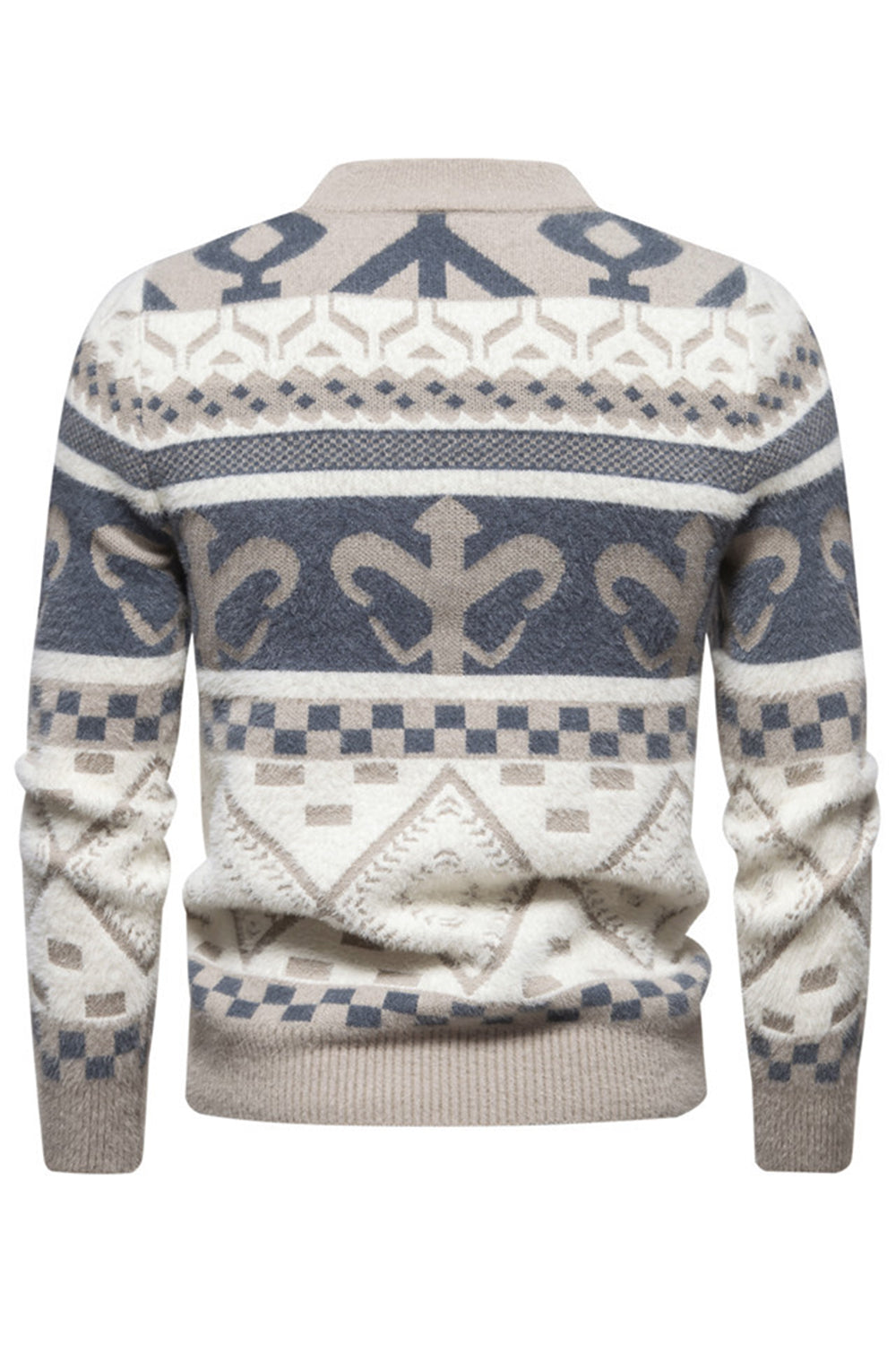 Men's Slim Fit Khaki Pullover Printed Knitted Sweater