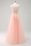 Green A Line Corset Sequin Tulle Long Formal Dress with Lace Up Back