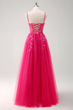 Sparkly Purple A-Line Appliqued Long Formal Dress with Slit