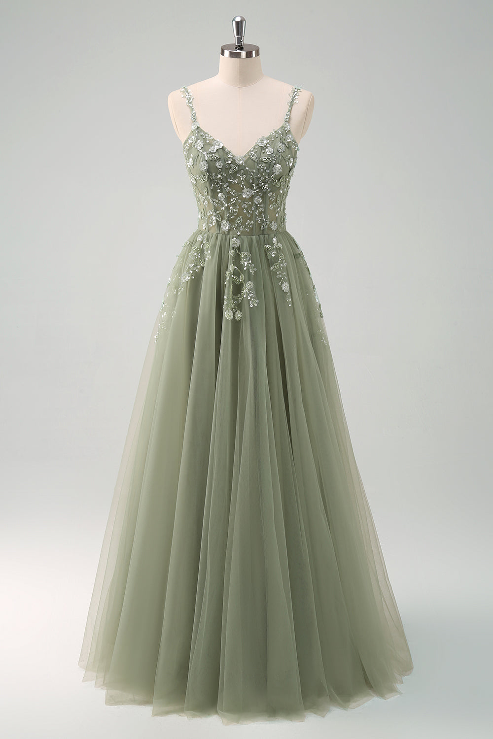 Sparkly Purple A-Line Appliqued Long Formal Dress with Slit