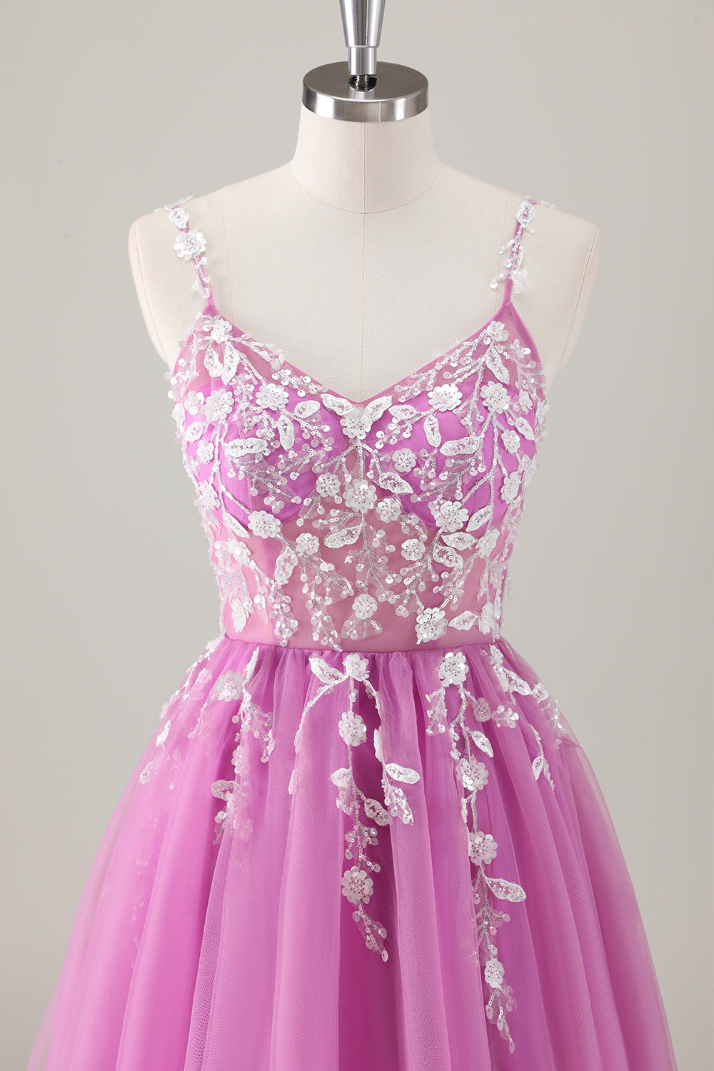 Sparkly Purple A-Line Appliqued Long Formal Dress with Slit