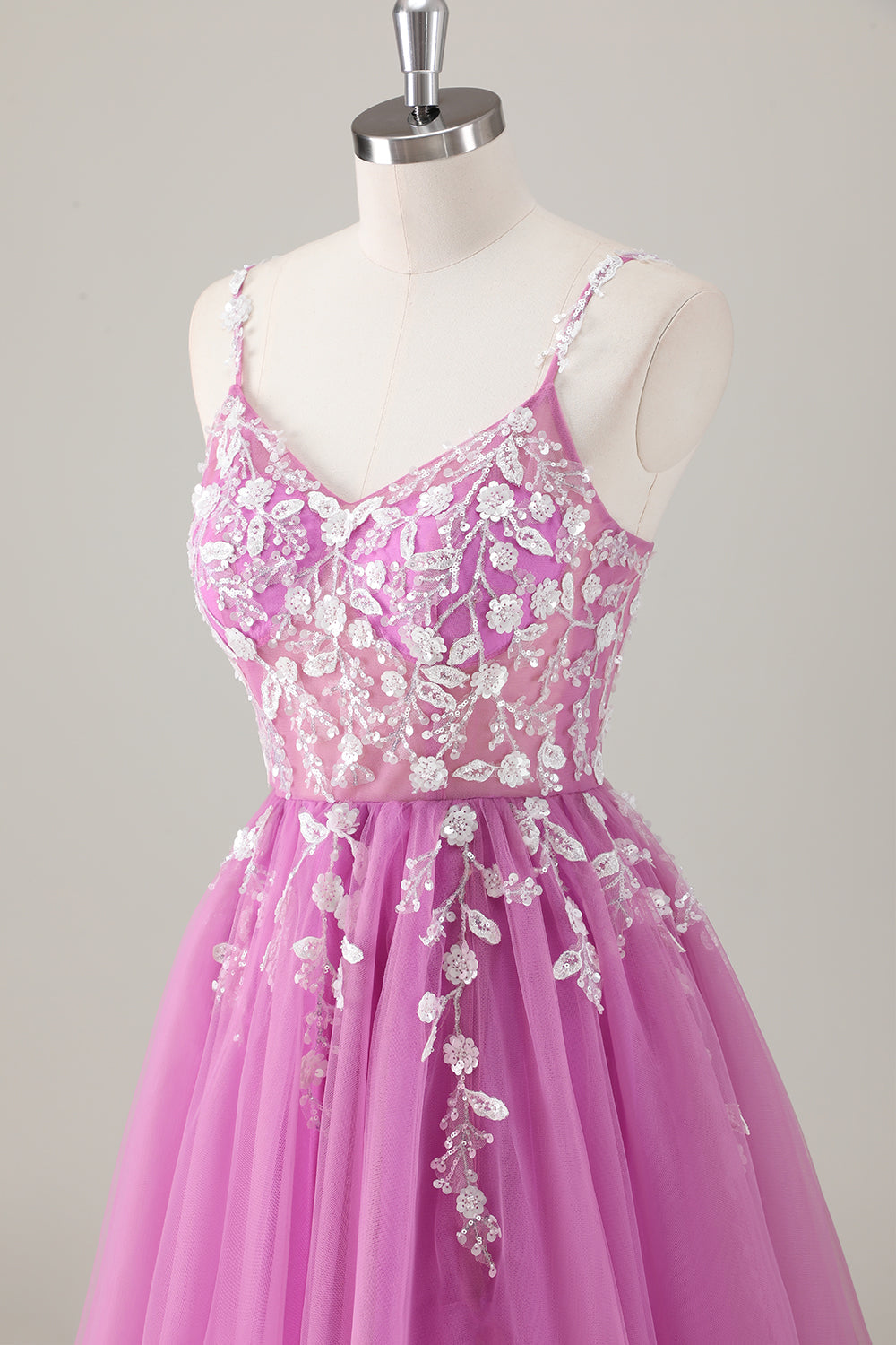 Sparkly Purple A-Line Appliqued Long Formal Dress with Slit