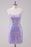 Lilac Sparkly Bodycon Sequins Short Homecoming Dress