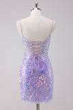 Lilac Sparkly Bodycon Sequins Short Homecoming Dress