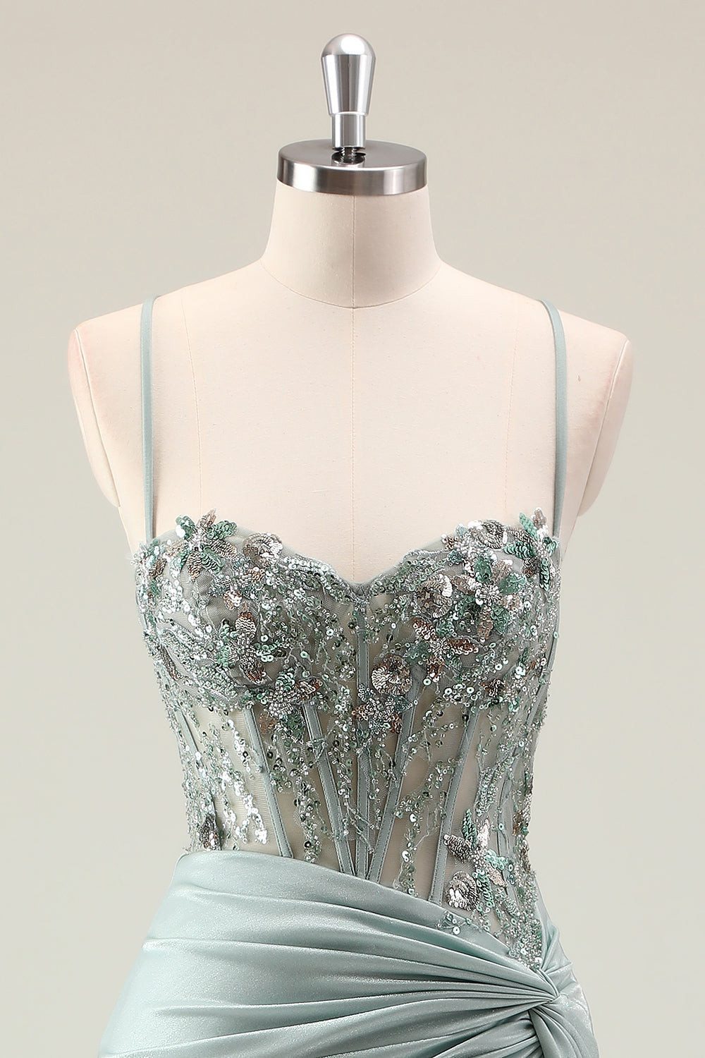 Dark Navy Mermaid Sparkly Sequins Spaghetti Straps Formal Dress with Slit