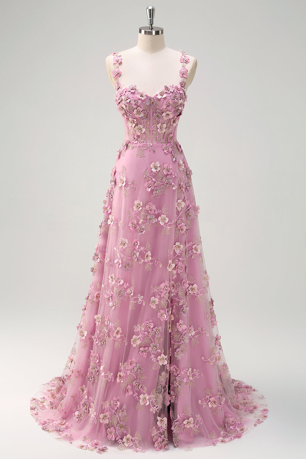 Taro Purple A-Line Off The Shoulder Applique Long Formal Dress with Slit