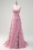 Taro Purple A-Line Off The Shoulder Applique Long Formal Dress with Slit