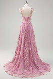 Taro Purple A-Line Off The Shoulder Applique Long Formal Dress with Slit
