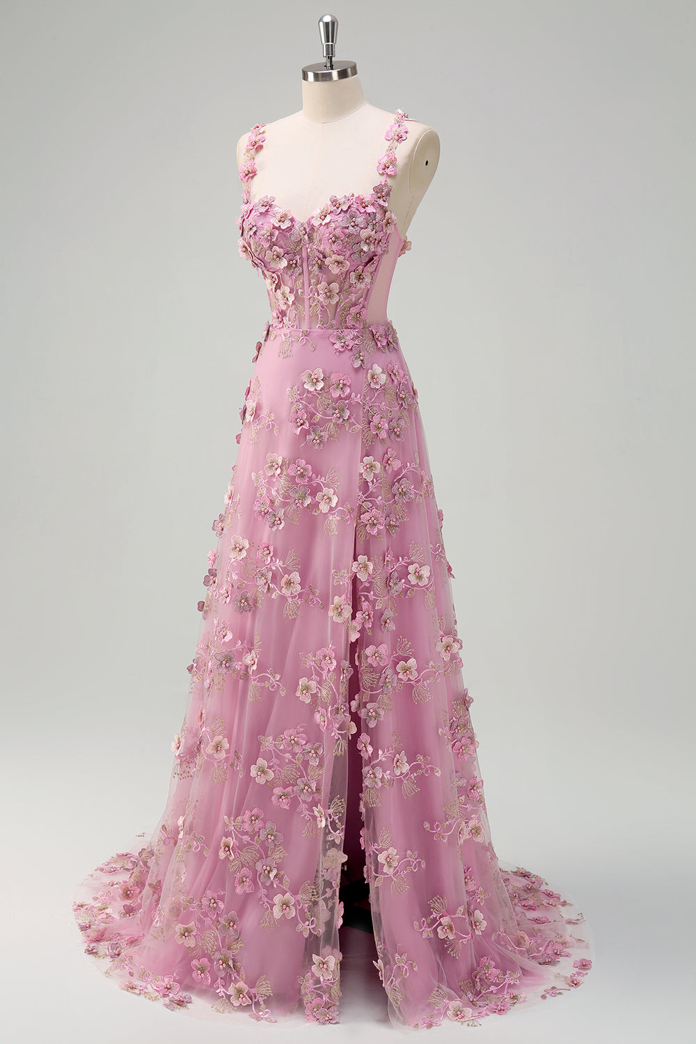 Taro Purple A-Line Off The Shoulder Applique Long Formal Dress with Slit