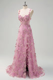 Taro Purple A-Line Off The Shoulder Applique Long Formal Dress with Slit