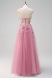 Taro Purple A-Line Strapless 3D Flower Corset Long Formal Dress with Slit
