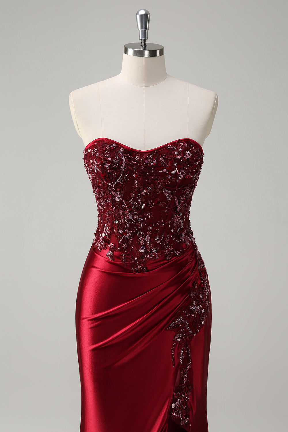 Sparkly Dark Green Strapless Mermaid Long Formal Dress with Slit
