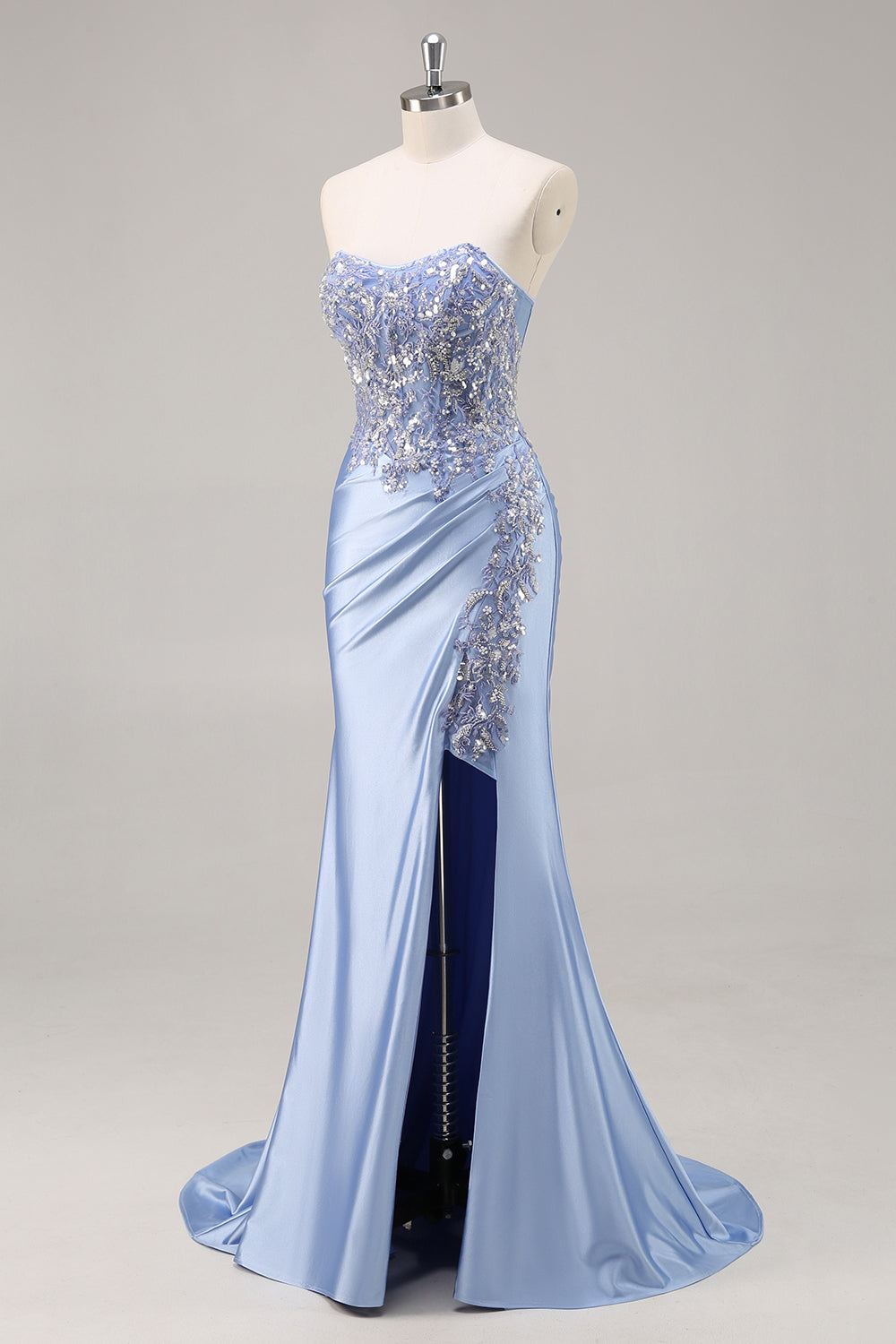 Sparkly Dark Green Strapless Mermaid Long Formal Dress with Slit