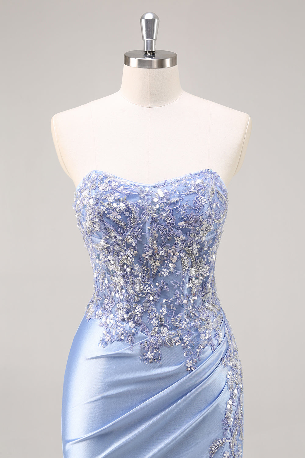 Sparkly Dark Green Strapless Mermaid Long Formal Dress with Slit
