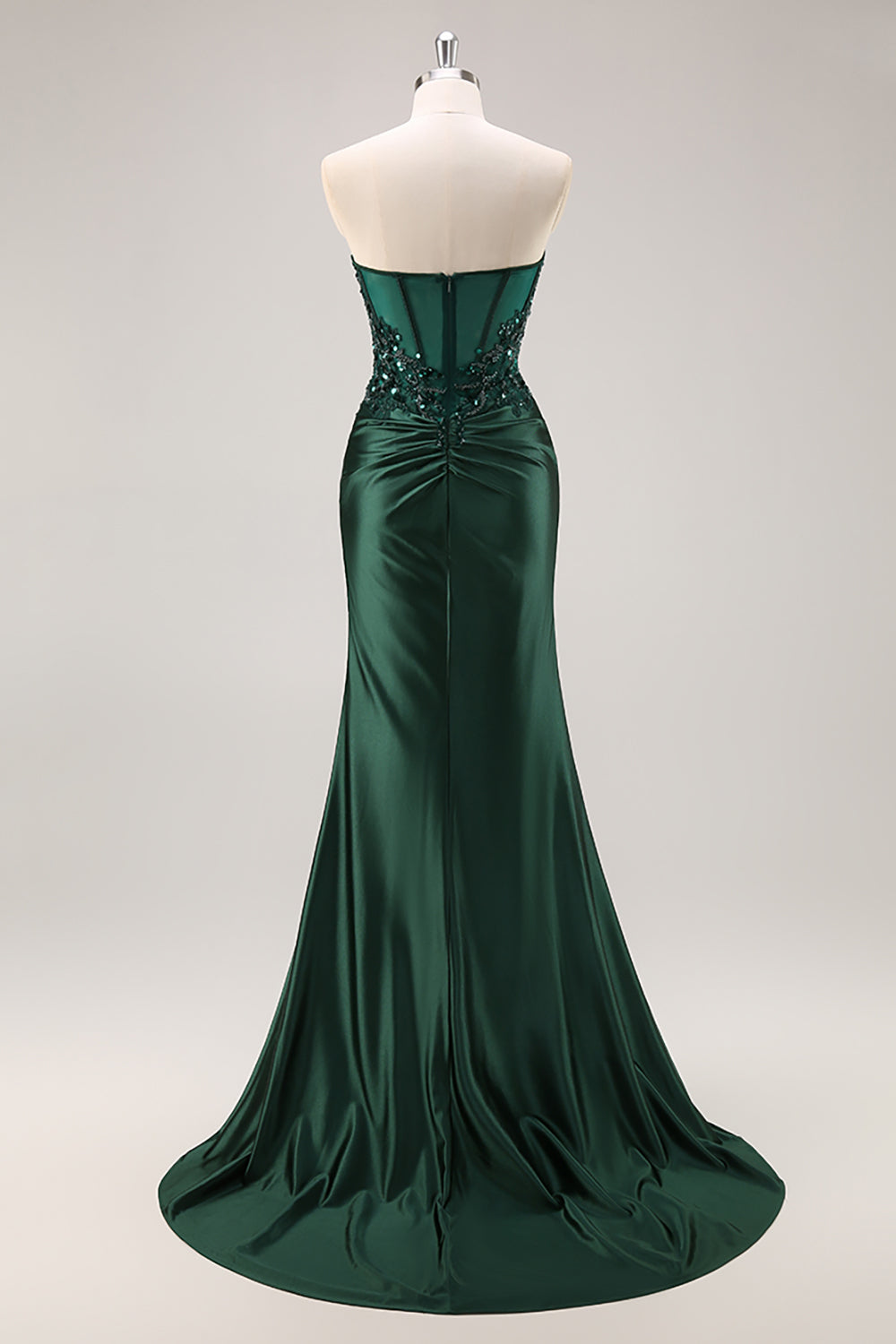 Sparkly Dark Green Strapless Mermaid Long Formal Dress with Slit
