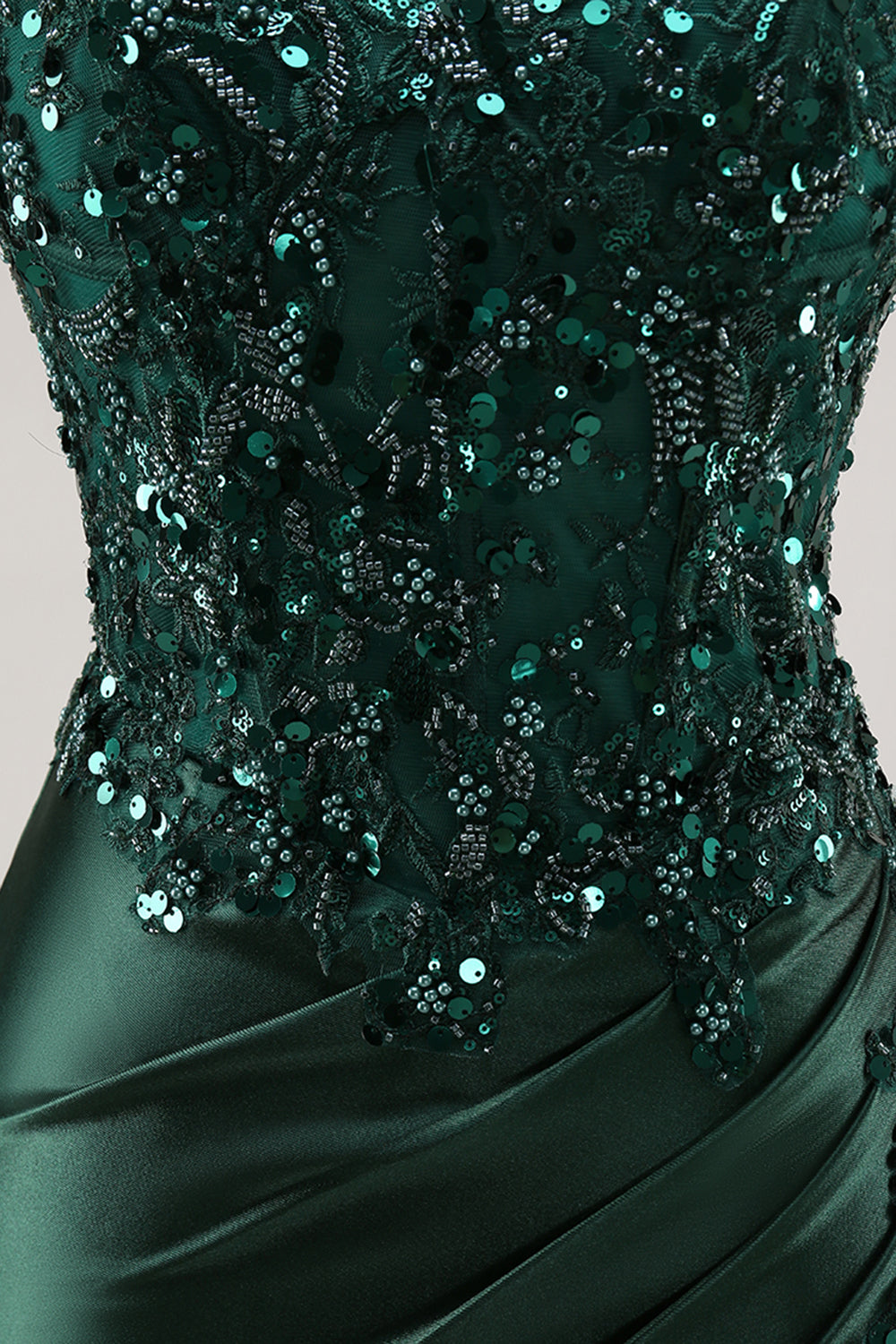 Sparkly Dark Green Strapless Mermaid Long Formal Dress with Slit