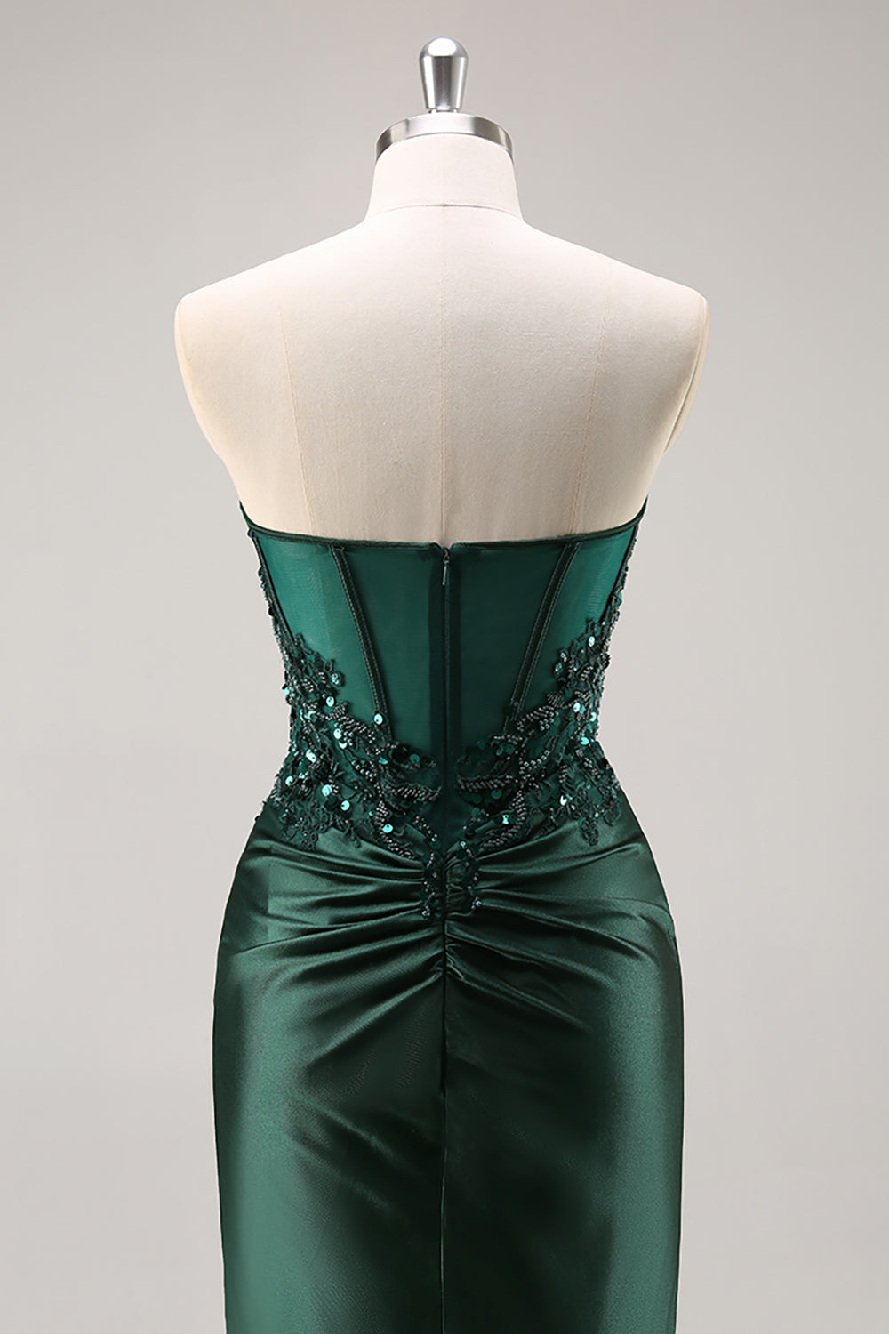 Sparkly Dark Green Strapless Mermaid Long Formal Dress with Slit