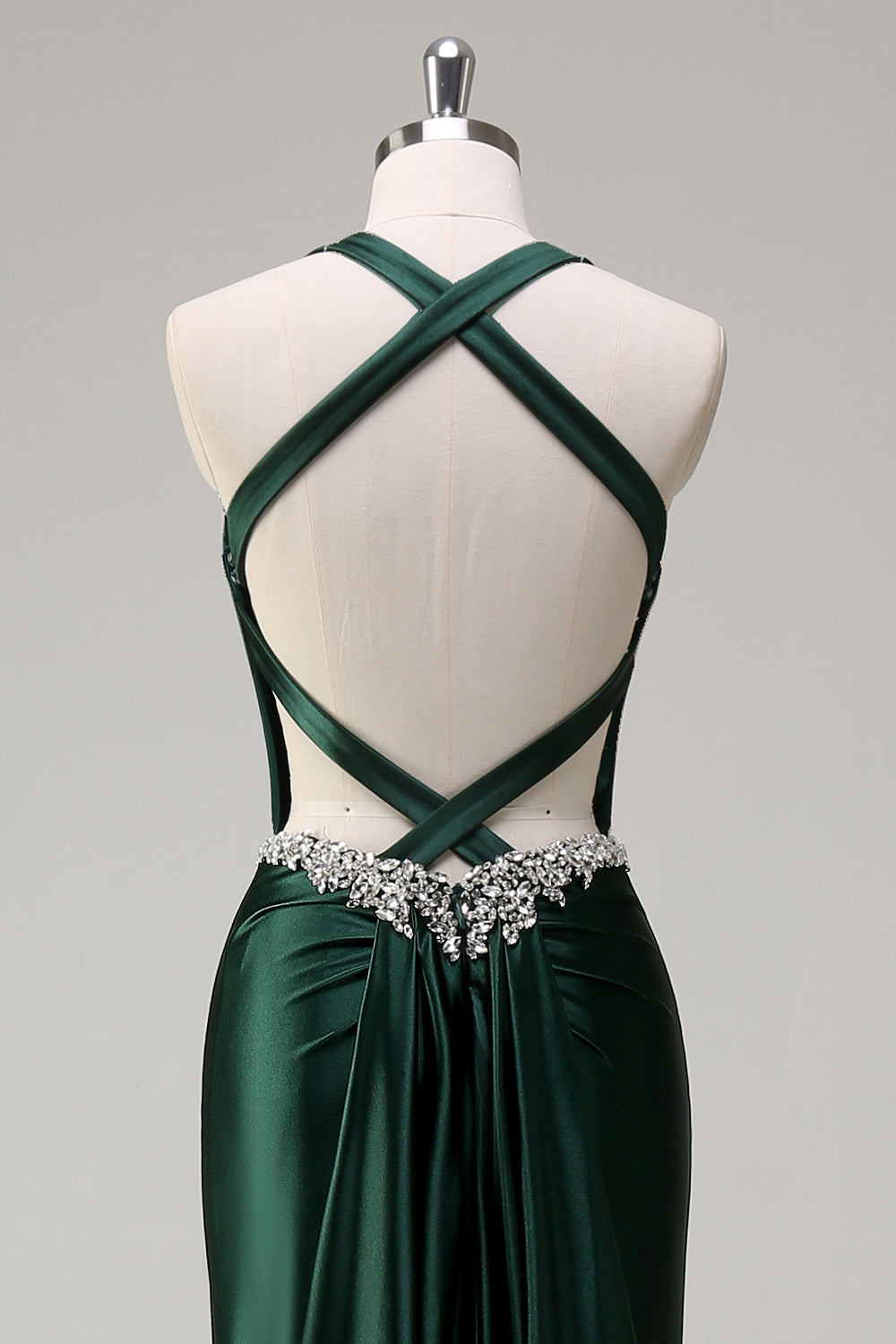 Sparkly Dark Green Mermaid Halter Corset Sequin Formal Dress