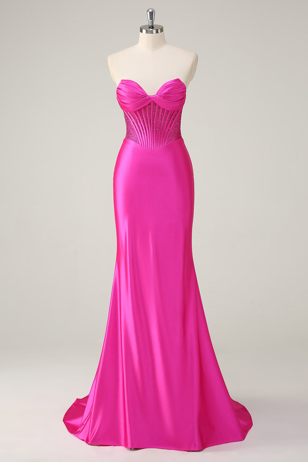 Fuchsia Mermaid Strapless Corset Formal Dress