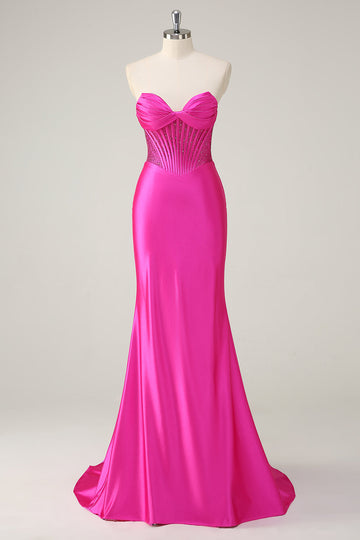 Fuchsia Mermaid Strapless Corset Formal Dress