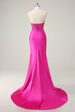Fuchsia Mermaid Strapless Corset Formal Dress