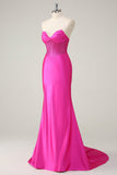 Fuchsia Mermaid Strapless Corset Formal Dress