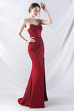 Sparkly Burgundy Beaded Corset Long Formal Dress with Slit