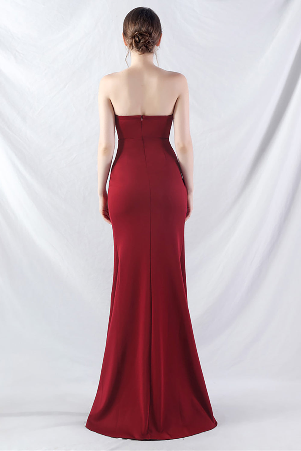 Sparkly Burgundy Beaded Corset Long Formal Dress with Slit