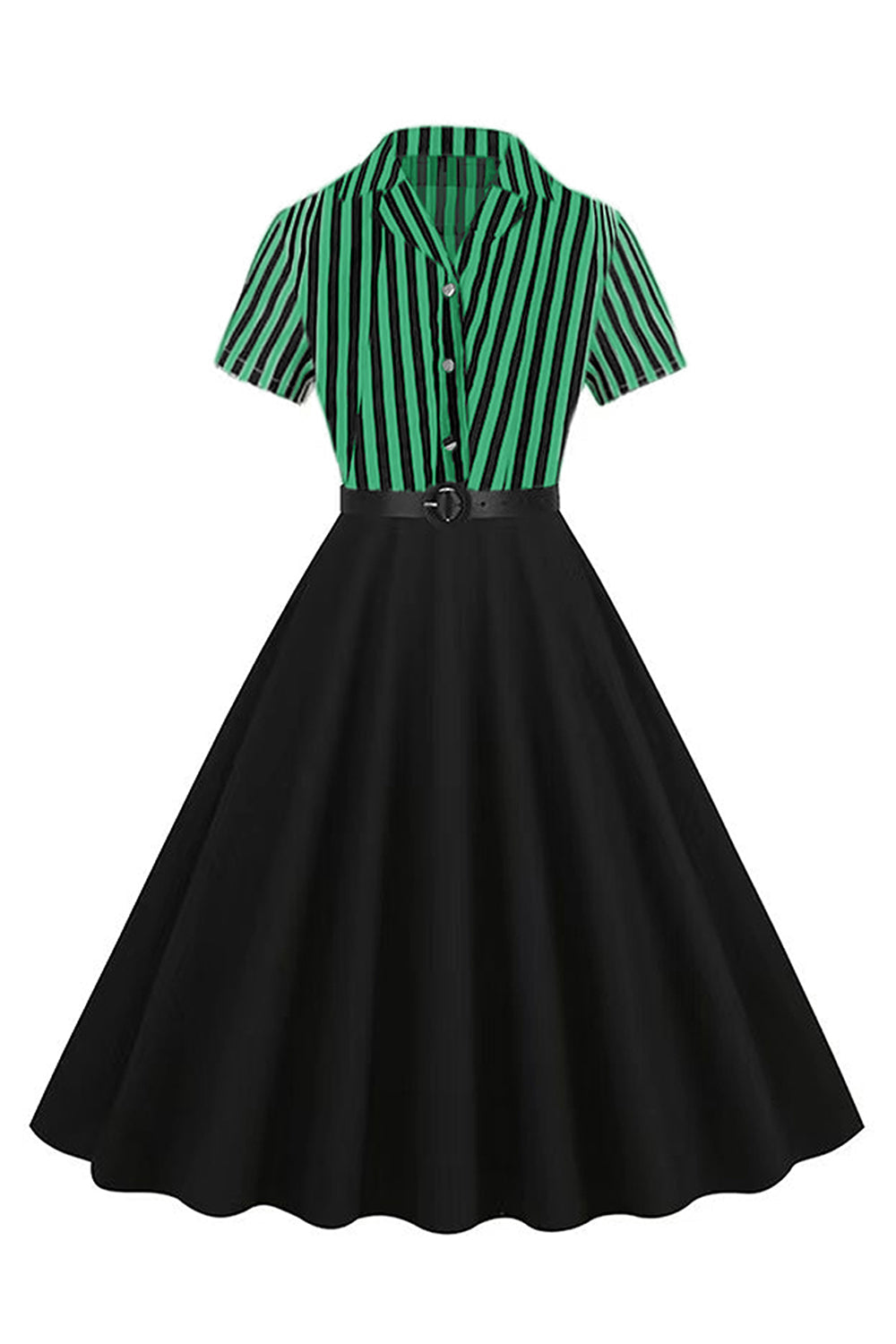 A Line Black Stripe 1950s Dress with Short Sleeves